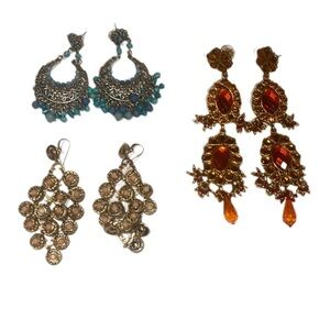 Lot of 3 Statement Trendy Bohemian Gold Silver Filigree Chandelier Earrings OS